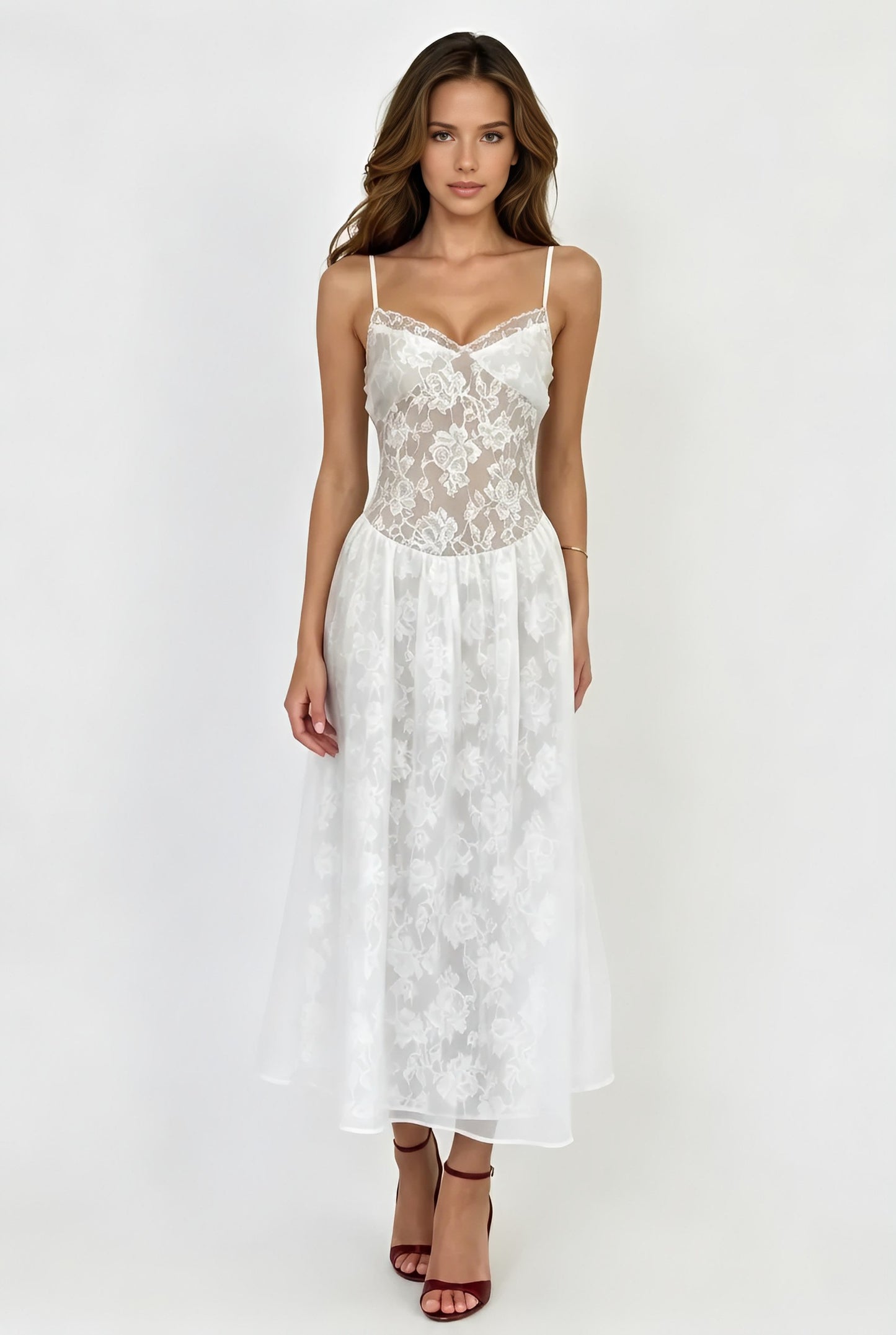 The Rose Jacquard Cinched-Waist Midi Dress