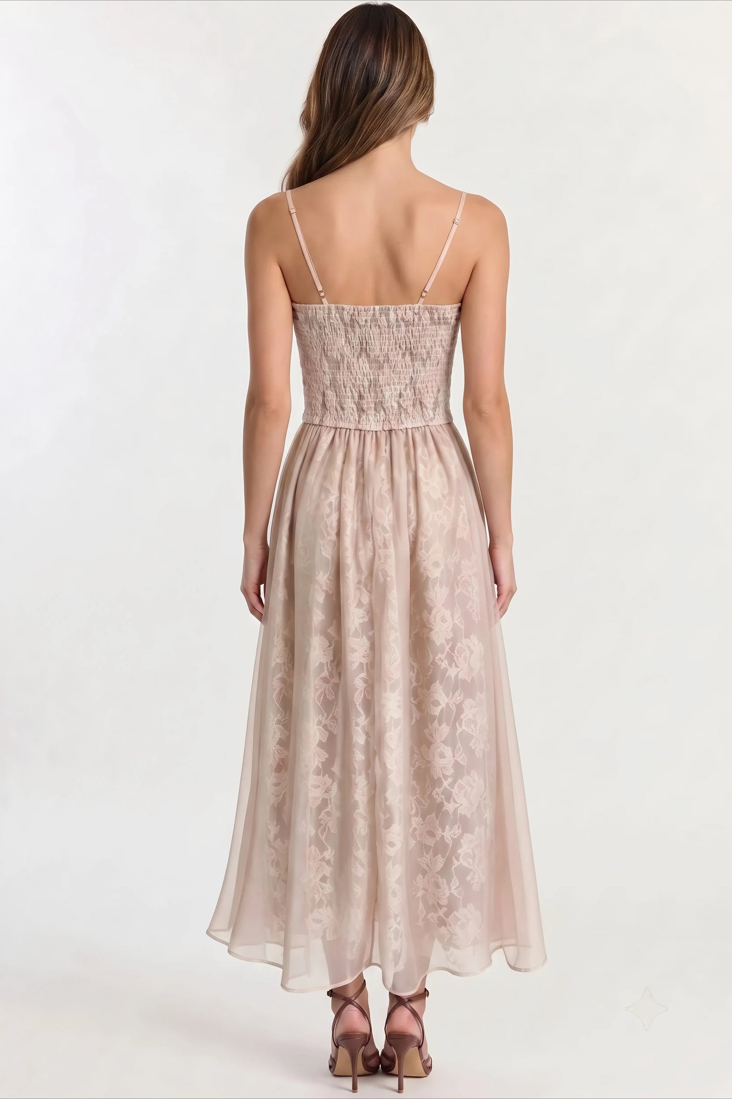 The Rose Jacquard Cinched-Waist Midi Dress