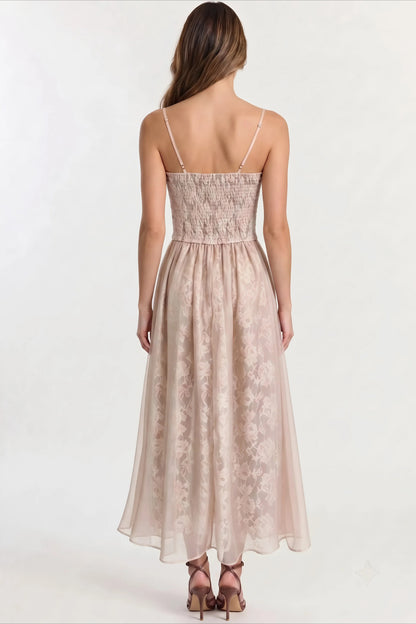 The Rose Jacquard Cinched-Waist Midi Dress