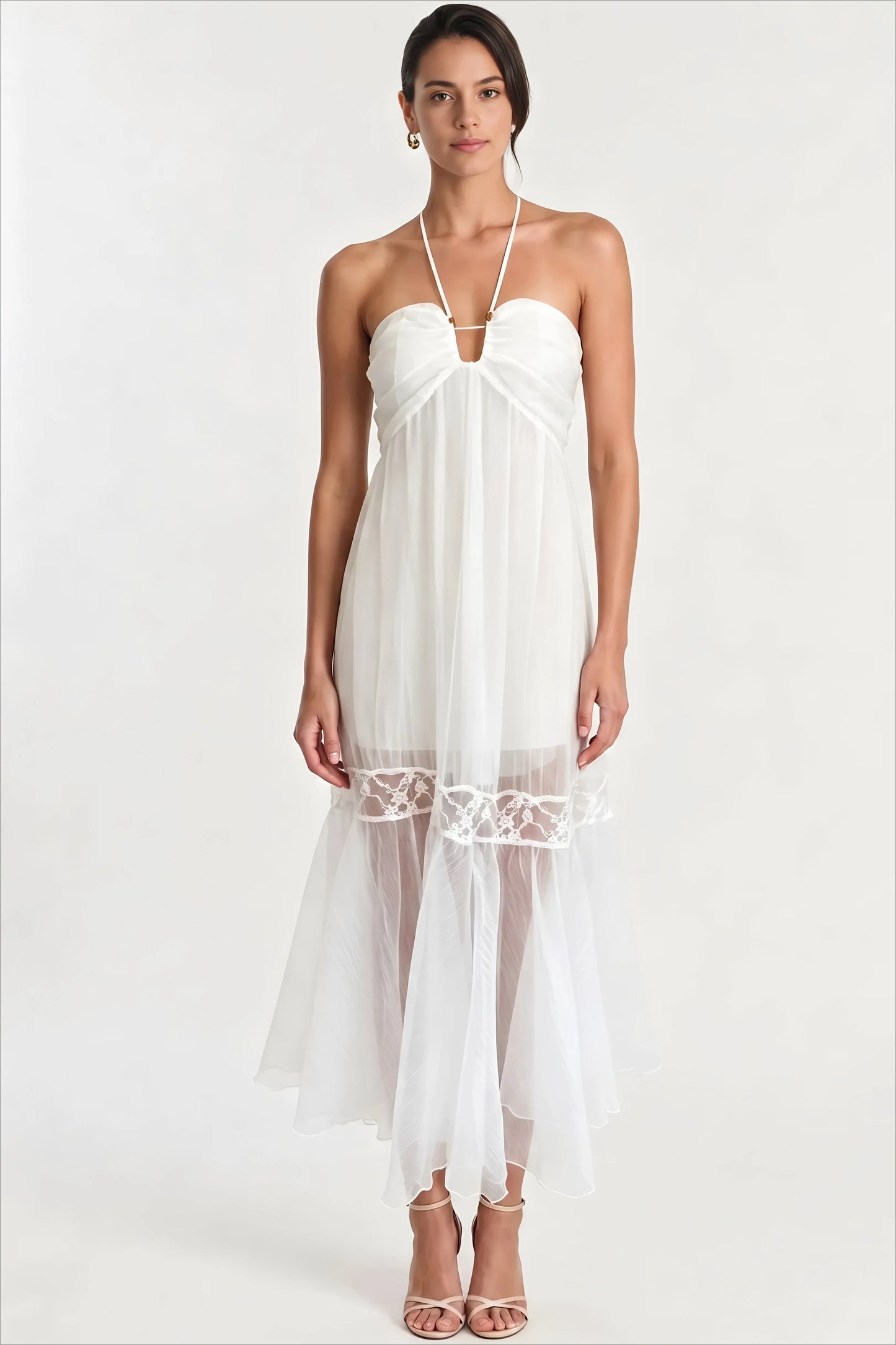 The French Halter Lace Trim Midi Dress