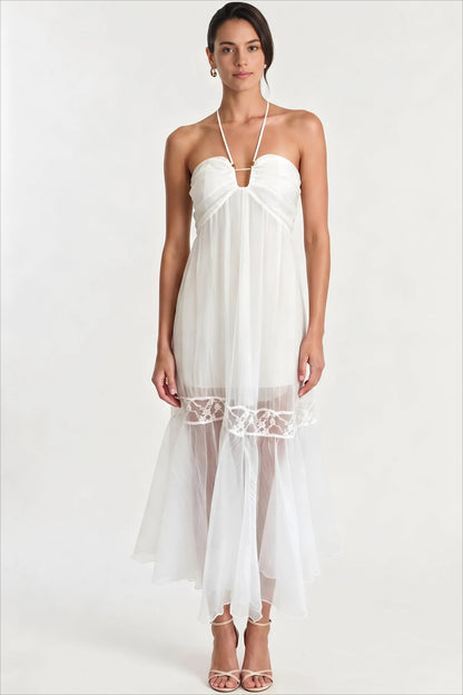 The French Halter Lace Trim Midi Dress