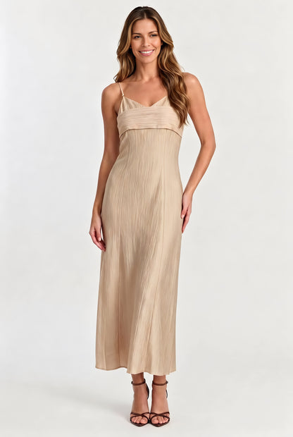 Textured V-Neck Slip Midi Dress