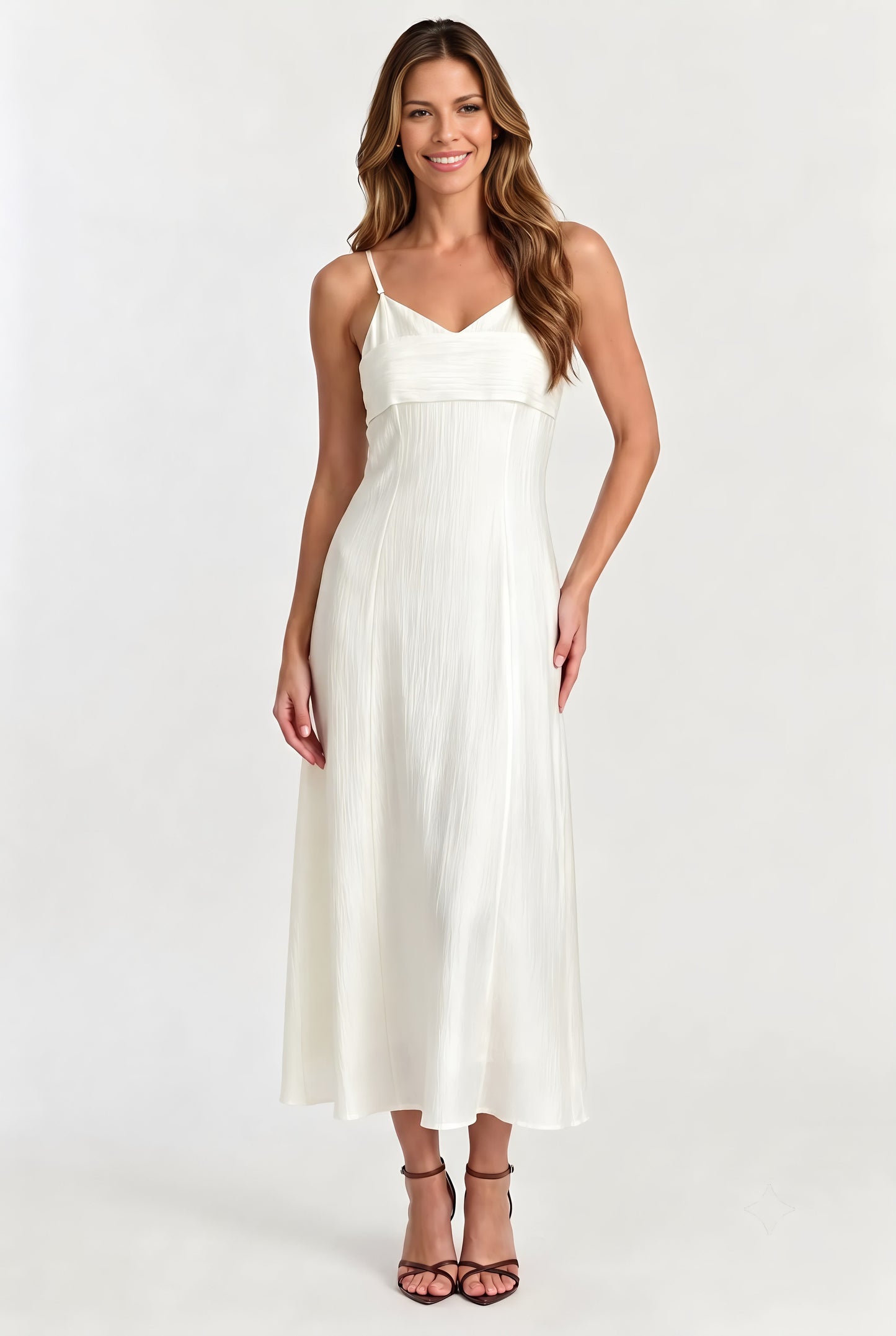 Textured V-Neck Slip Midi Dress