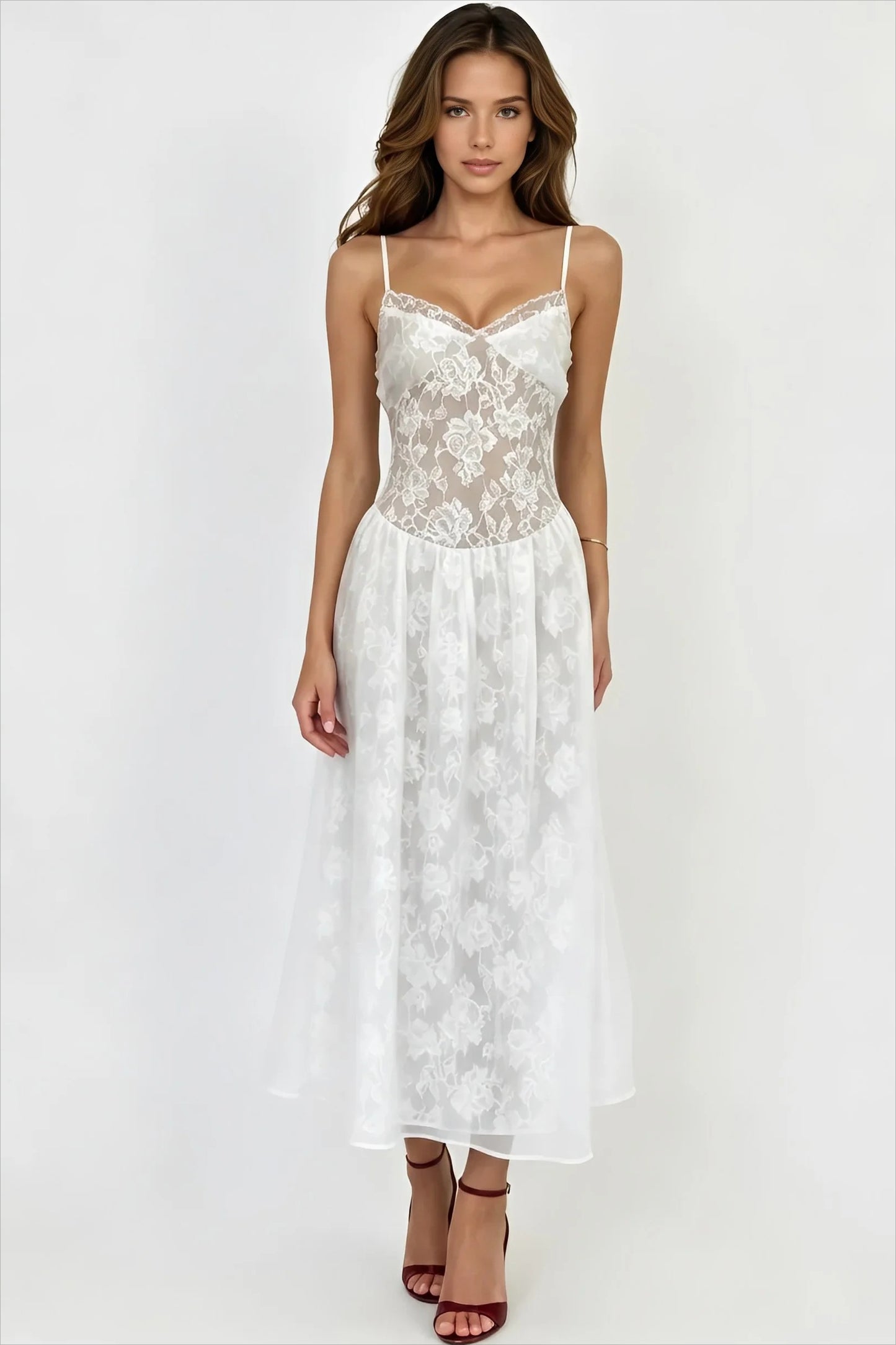The Rose Jacquard Cinched-Waist Midi Dress