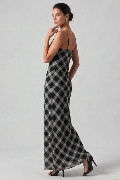 Vintage Trace Plaid Cami Maxi Dress