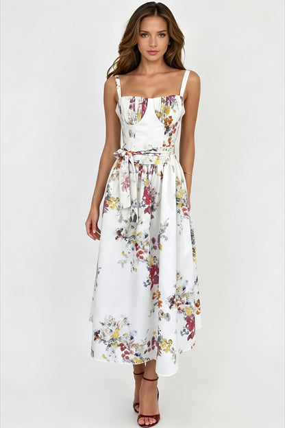 The Boned Floral Pleated Cami Midi Dress