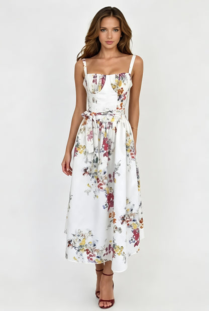The Boned Floral Pleated Cami Midi Dress