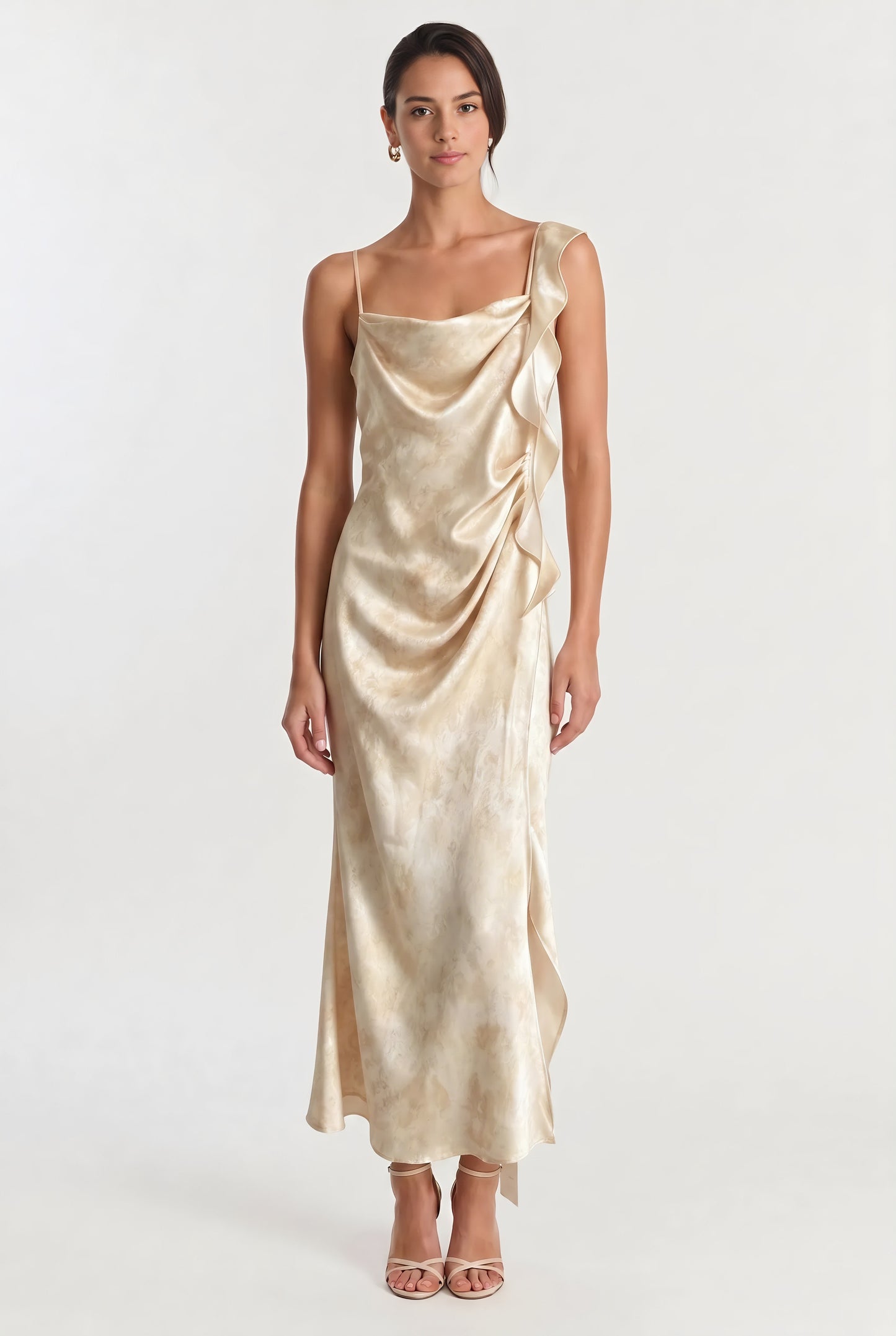 The Sunwash Satin Cowl-Neck Midi Dress