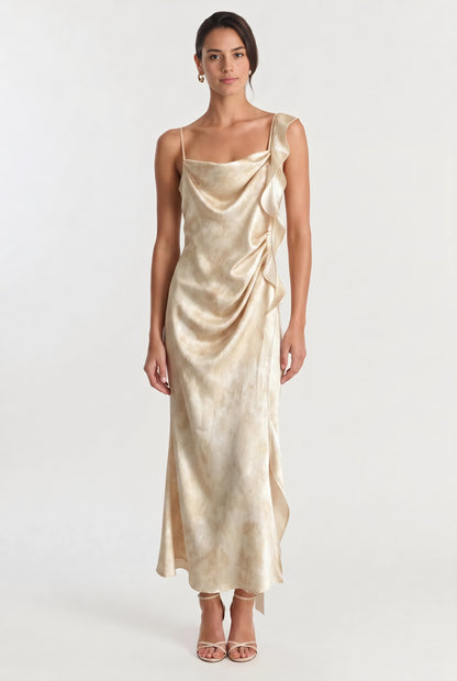 The Sunwash Satin Cowl-Neck Midi Dress