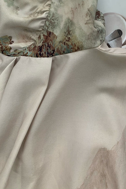 Ink-Wash Cutout Halter Maxi Dress