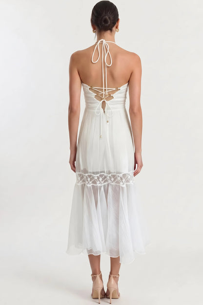 The French Halter Lace Trim Midi Dress