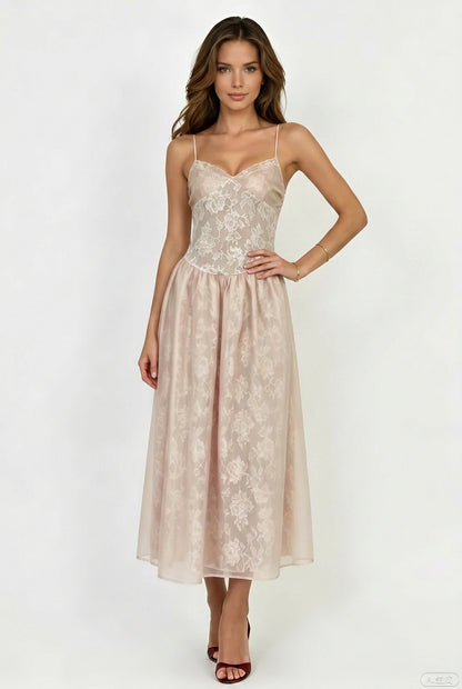 The Rose Jacquard Cinched-Waist Midi Dress