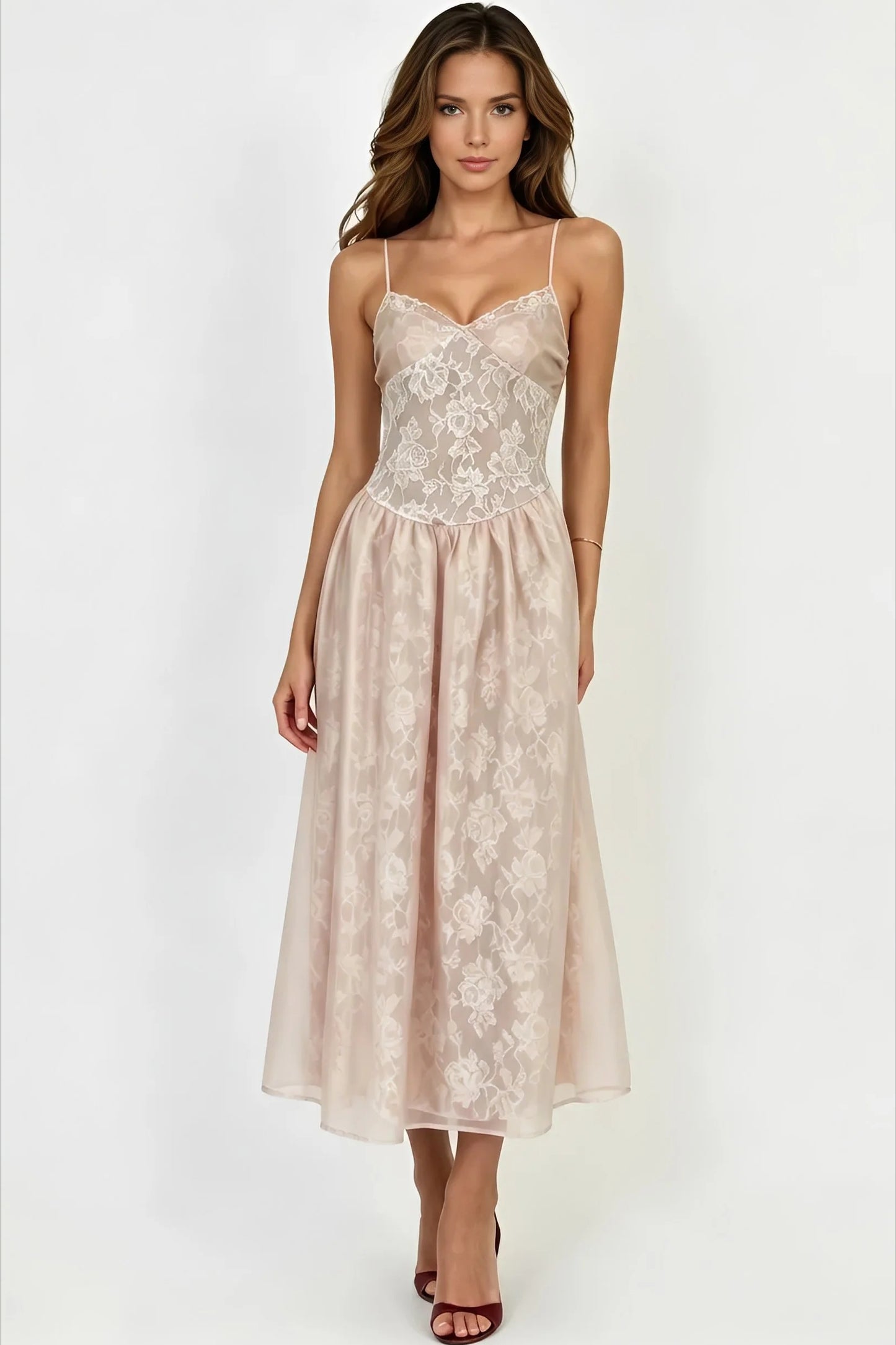 The Rose Jacquard Cinched-Waist Midi Dress