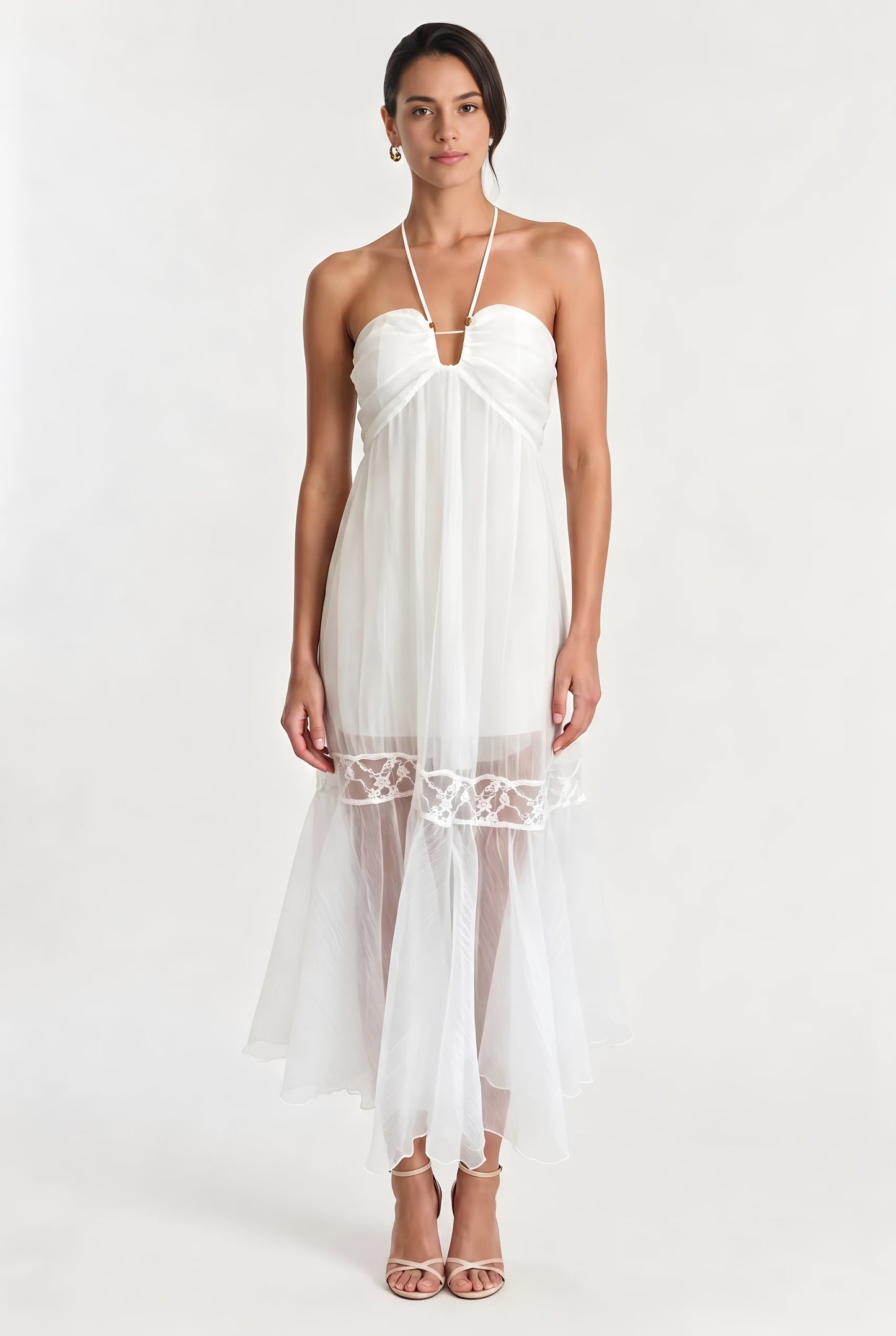 The French Halter Lace Trim Midi Dress