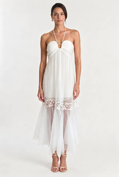 The French Halter Lace Trim Midi Dress